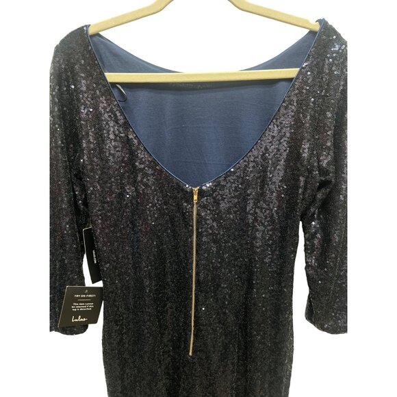 Lulu's NWT Let's Dance Navy Blue Sequin Bodycon Midi Dress - Picture 6 of 9